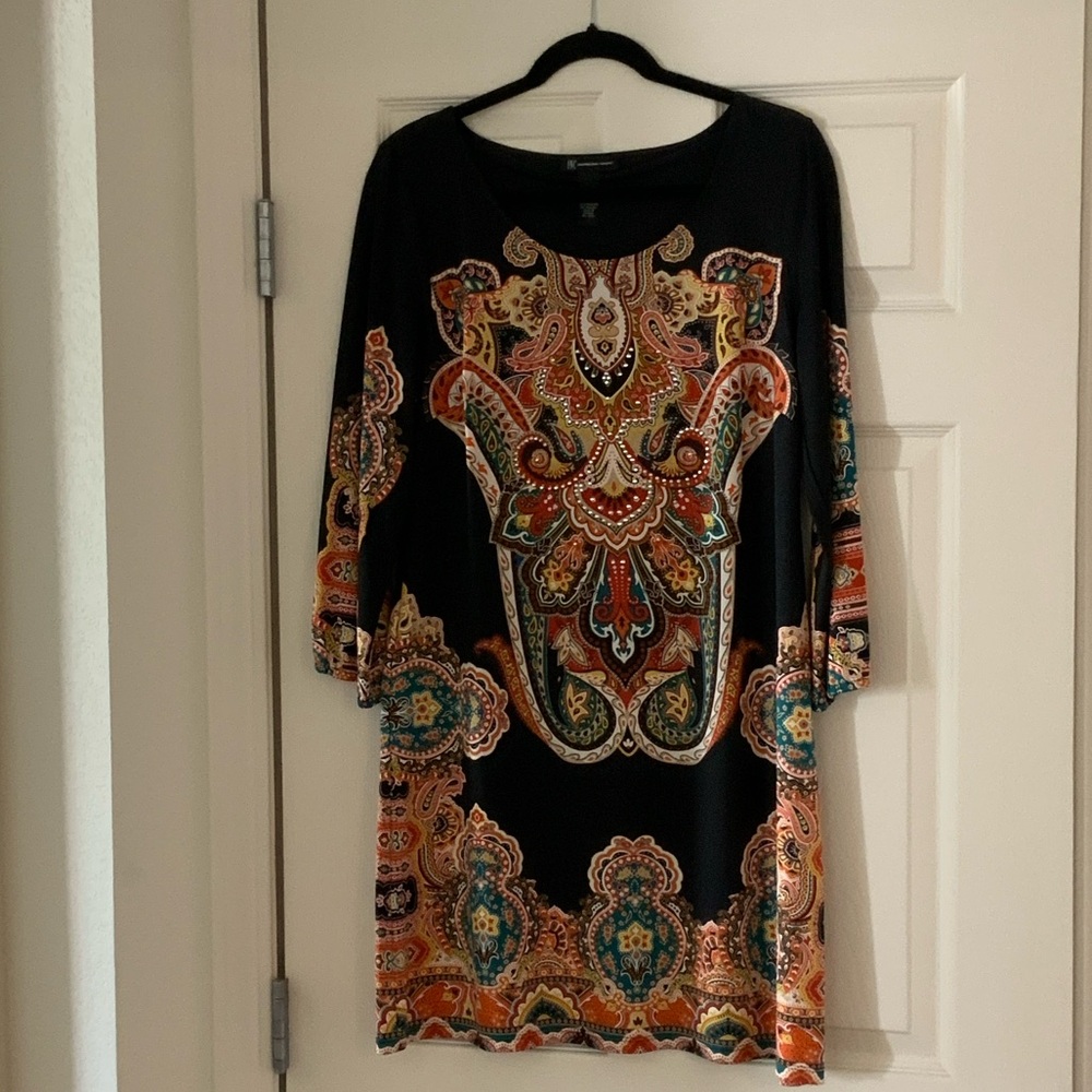 INC International Concepts Black Paisley-Print Long Sleeve Dress